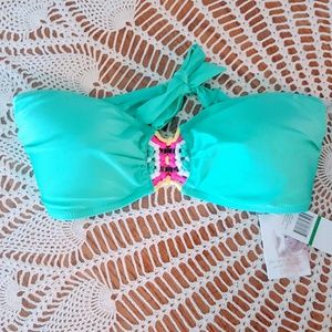 NWT Jessica Simpson Bandeau L Swim Top Turquoise